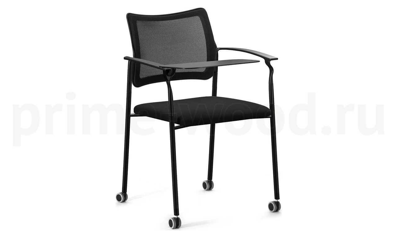 Стул офисный для посетителя на колесах (пюпитр) арт. Pinko Mesh cast black Arms+WT - фото 0